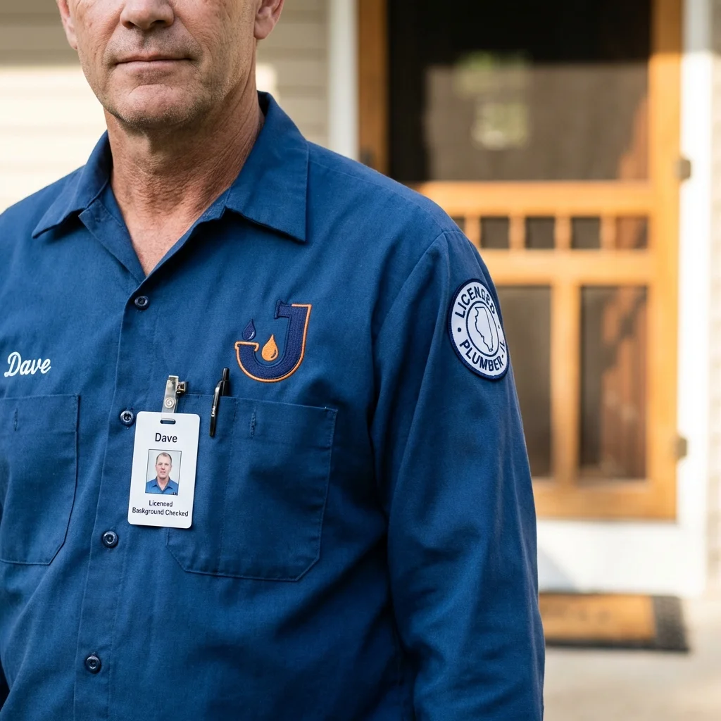 Licensed plumber showing ID badge in Saint Marys, OH