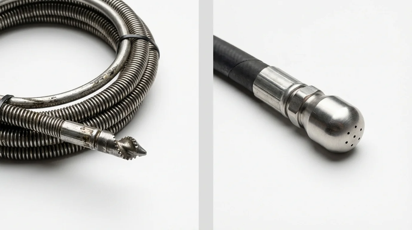 Drain snake cable and hydro jetting nozzle used for drain cleaning in Saint Marys, OH